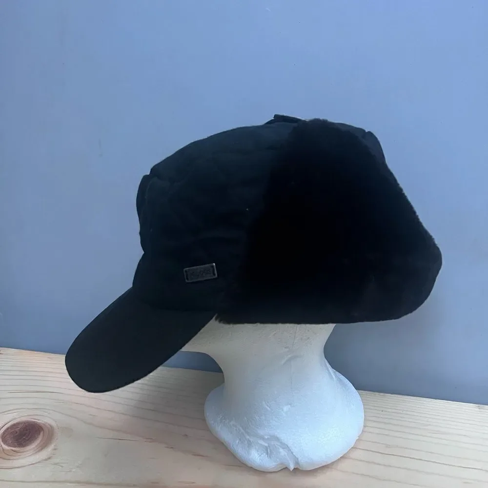 Igloos Trapper Hat Mens Xl / L Black Gleece Lined Thinsulate Ear Flaps